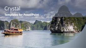  Presentation with heritage - Theme having tourist junks in amazing ha long bay on a sunny day unesco world heritage sight vietnam background and a gray colored foreground