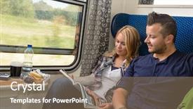  Presentation with badminton ball shuttlecock racket - Audience pleasing presentation design consisting of tourist magazine - female tennis player with racket backdrop and a coral colored foreground