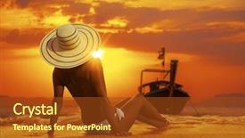  Presentation with sunset beach - Cool new presentation theme with tourist magazine - woman in bikini and straw backdrop and a  colored foreground