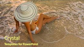  Presentation with being a single woman - Audience pleasing PPT theme consisting of tourist magazine - woman in bikini and straw backdrop and a  colored foreground