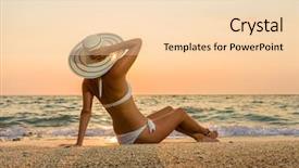  Presentation with christmas bikini - Cool new PPT theme with tourist magazine - woman in bikini and straw backdrop and a  colored foreground