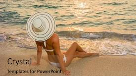  Presentation with preteen girls bikini - Colorful slides enhanced with tourist magazine - woman in bikini and straw backdrop and a  colored foreground