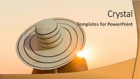  Presentation with sunset beach - PPT theme featuring tourist magazine - woman in bikini and straw background and a  colored foreground