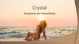  Presentation with old big bike on white - Amazing slide deck having tourist magazine - woman in white bikini backdrop and a  colored foreground