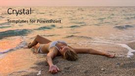 Presentation with sunset beach - Theme with tourist magazine - woman in white bikini background and a  colored foreground