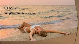  Presentation with sunset beach - Cool new slides with tourist magazine - woman in white bikini backdrop and a  colored foreground