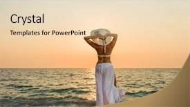  Presentation with sunset at venice beach palm - Audience pleasing PPT layouts consisting of tourist magazine - woman with straw hat backdrop and a  colored foreground