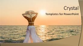  Presentation with sunset beach - PPT layouts having tourist magazine - woman with straw hat background and a  colored foreground