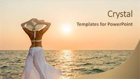  Presentation with sunset at venice beach palm - Theme enhanced with tourist magazine - woman with straw hat background and a  colored foreground