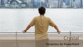  Presentation with hong kong - PPT layouts with tourist-man-visit-hong-kong background and a coral colored foreground