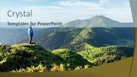  Presentation with blue mountain - Colorful slides enhanced with tourist-on-the-edge backdrop and a sky blue colored foreground