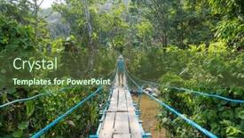  Presentation with suspension bridge - PPT layouts with tourist-on-the-suspension-bridge background and a tawny brown colored foreground