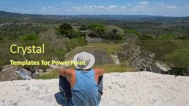  Presentation with maya - PPT theme enhanced with tourist-on-xunantunich-maya-ruins background and a tawny brown colored foreground