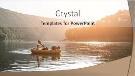  Presentation with boat river - PPT theme enhanced with tourist-on-yellow-packraft-boat background and a cream colored foreground