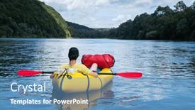  Presentation with boat river - Theme having tourist-on-yellow-packraft-rubber background and a teal colored foreground