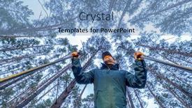  Presentation with walking nordic - Slide deck having tourist-or-sportsman-with-walking background and a light blue colored foreground