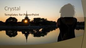  Presentation with shining - Theme having tourist-photographing-mandalay-palace-wall background and a lemonade colored foreground