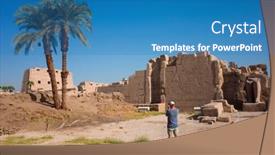  Presentation with karnak - Presentation theme having tourist-photographing-the-ruins background and a teal colored foreground