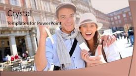  Presentation with cheerful - Amazing presentation having tourist places - cheerful couple showing visitor pass backdrop and a coral colored foreground