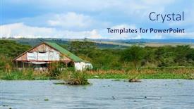  Presentation with resort - Slide deck consisting of tourist-resort-on-the-lake background and a light blue colored foreground