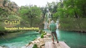  Presentation with jungle - Presentation theme enhanced with tourist-resting-near-beautiful-waterfall background and a tawny brown colored foreground
