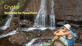  Presentation with waterfall - Slide deck having tourist-resting-near-waterfall background and a tawny brown colored foreground