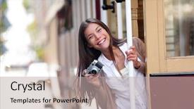  Presentation with vintage car - PPT theme consisting of tourist riding the famous tramwa background and a light gray colored foreground