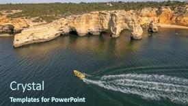  Presentation with white sand - Presentation with tourist-speed-boat-riding-along background and a tawny brown colored foreground