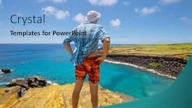  Presentation with hawaii - Theme featuring tourist-standing-a-top background and a light blue colored foreground