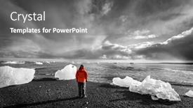  Presentation with iceland - Slide deck enhanced with tourist standing among ice pieces on a beach in southern iceland selective color image background and a gray colored foreground
