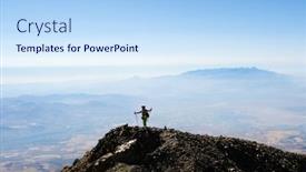  Presentation with mountain top - Presentation design having tourist-standing-on-volcanic-mountain background and a sky blue colored foreground