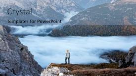  Presentation with driving over a cliff - Presentation consisting of tourist-stands-over-the-fog background and a  colored foreground