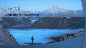  Presentation with driving over a cliff - Slide set having tourist-stands-over-the-fog and a light blue colored foreground