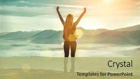  Presentation with woman hands open - Beautiful slides featuring tourist stay with open hand backdrop and a yellow colored foreground