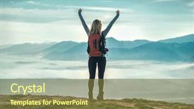  Presentation with mountain view - PPT layouts with tourist stay with open hand background and a tawny brown colored foreground