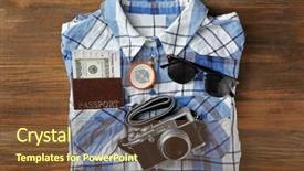  Presentation with tourist - Audience pleasing slides consisting of tourist stuff on wooden background backdrop and a tawny brown colored foreground
