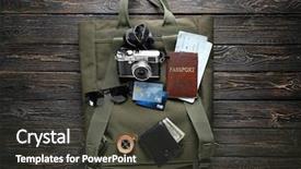  Presentation with tourist - Theme consisting of tourist stuff on wooden background background and a dark gray colored foreground