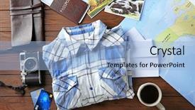  Presentation with tourist - Slide set featuring tourist stuff on wooden background background and a light blue colored foreground