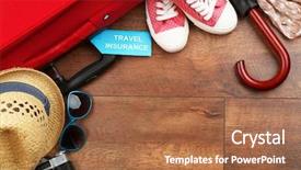  Presentation with tourist - PPT theme featuring tourist stuff with inscription travel background and a coral colored foreground