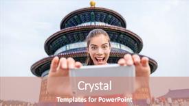  Presentation with china travel - PPT theme with tourist taking goofy face funny background and a coral colored foreground