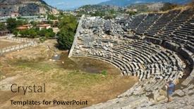  Presentation with ancient greek theatre - Audience pleasing theme consisting of tourist-taking-photo-on-ruins backdrop and a coral colored foreground