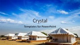  Presentation with camp - Slides having tourist tent camp in desert background and a light blue colored foreground