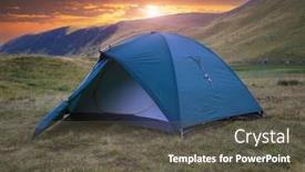  Presentation with tent - Slides consisting of tourist-tent-on-mountain-meadow background and a dark gray colored foreground