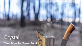  Presentation with camping - Presentation theme having tourist-things-stainless-camping-cup background and a gray colored foreground