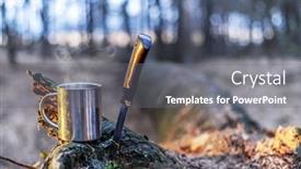  Presentation with tea cup - Presentation theme consisting of tourist-things-stainless-camping-cup background and a gray colored foreground