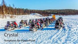  Presentation with winter river - Slides consisting of tourist train from snowmobiles moves background and a light blue colored foreground