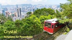  Presentation with tram - Slide deck featuring tourist tram at the peak background and a tawny brown colored foreground