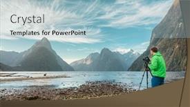  Presentation with adventure - Slides featuring tourist-travel-photographer-taking-pictures background and a light blue colored foreground