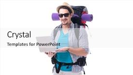  Presentation with direction direct mail campaign written - PPT layouts featuring tourist trying to find direction background and a  colored foreground