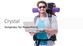  Presentation with find - Beautiful theme featuring tourist trying to find direction with laptop backdrop and a white colored foreground